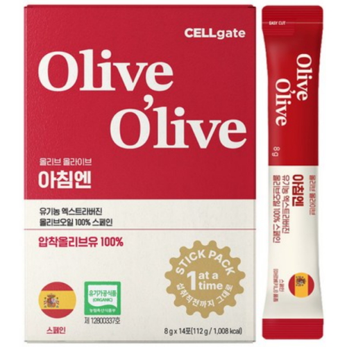 셀게이트 올리브 올라이브 아침엔 유기농 엑스트라버진 올리브오일 스페인 112g (8g x 14포) (2개)_이미지