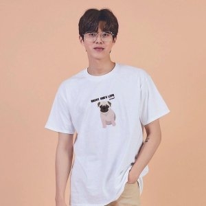 퍼그 인생생각 그래픽 캐쥬얼 반팔티 티 W7DDF0D
