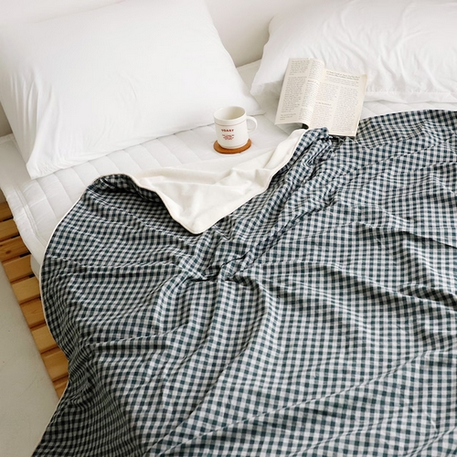 오지로 그린 체크 극세사 양면 담요