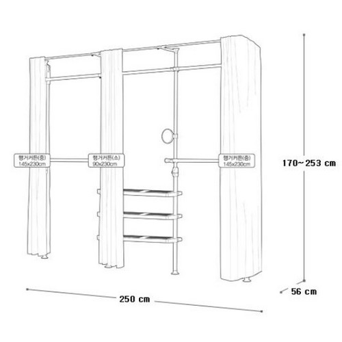 왕자행거 뉴드레스룸 4폴 밀폐 타공선반형 행거_이미지