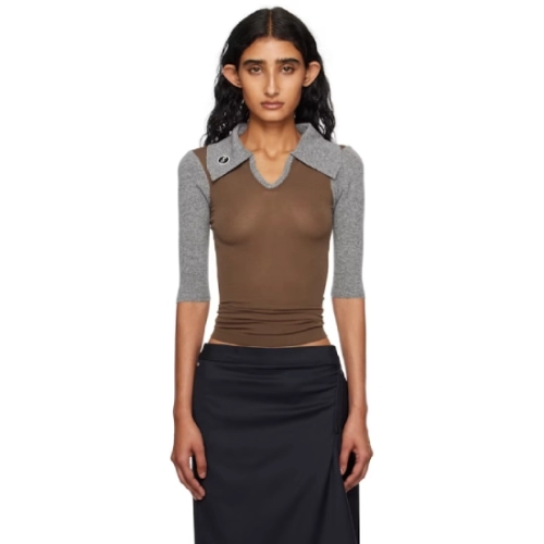 코스타디노브 여성 카키 그레이 라리사 니트 폴로 셔츠 252985F108001