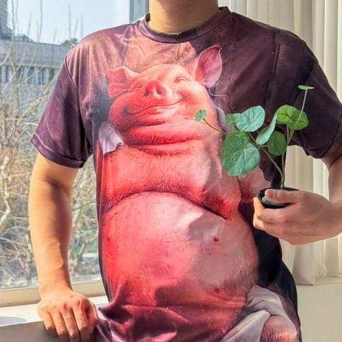 ONM 웃는 돼지 동물 반팔 티셔츠 티 옷 병맛 39914951