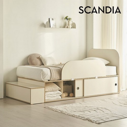 스칸디아 플랫츠 헤드형 슬라이딩 빅수납 벙커 침대 SS+가드+계단 (라텍스7존독립)_이미지