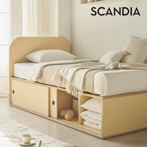 스칸디아 플랫츠 헤드형 슬라이딩 빅수납 벙커 침대 SS+가드+계단 (라텍스7존독립)_이미지