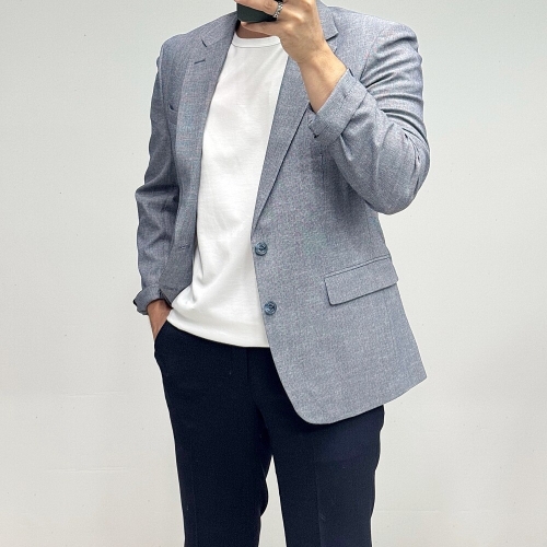 바쏘옴므 초경량 쿨맥스 스카이블루 슬림핏 울 스판 콤비 자켓 Z2KJ76ABU_이미지