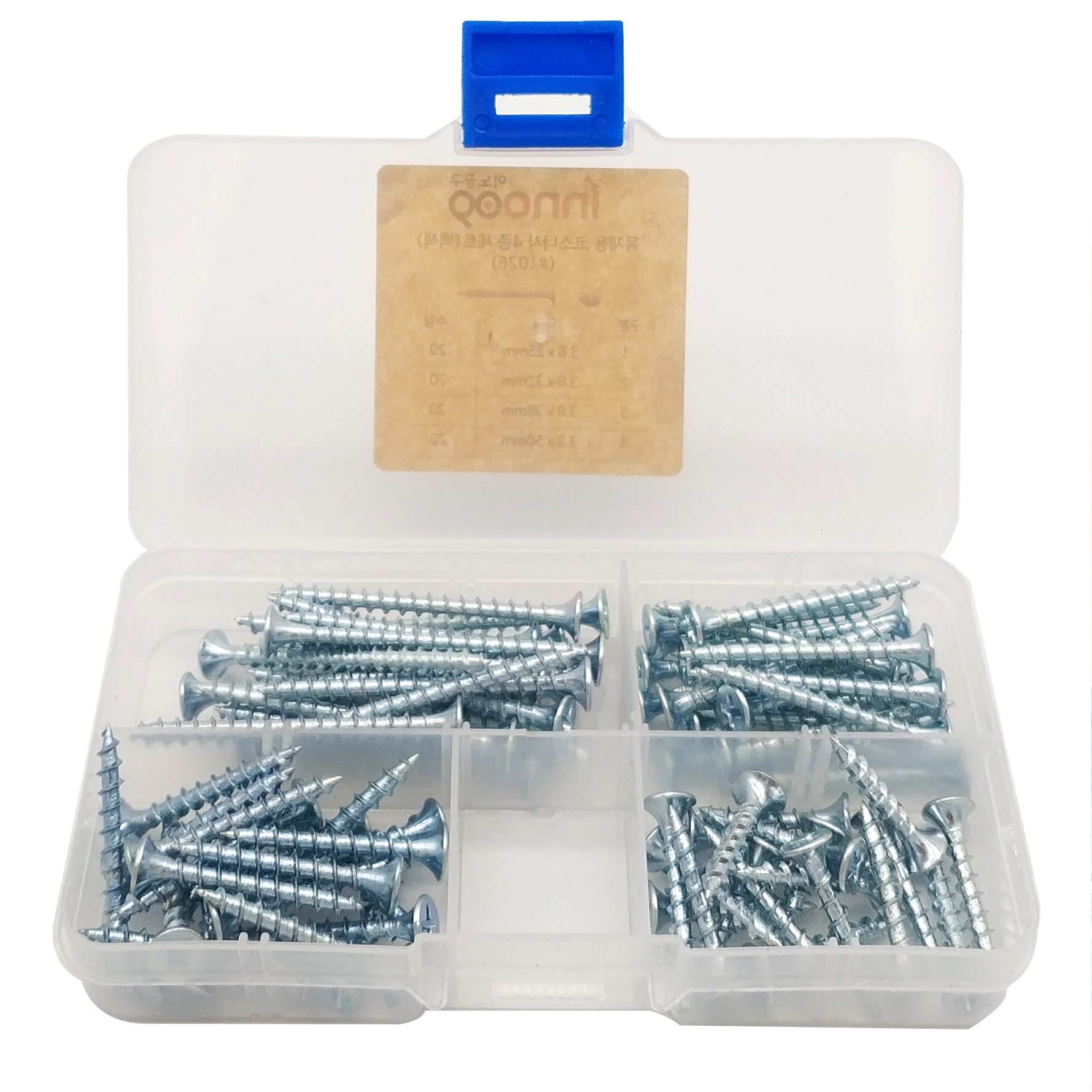 이노공구 목재용 코스나사 백색 4종 세트 1026 (80pcs)_이미지