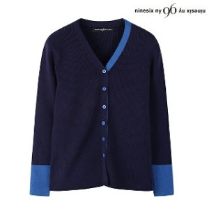 96NY 배색 라인 V넥 버튼 여성 니트 가디건 NO1CK011L0