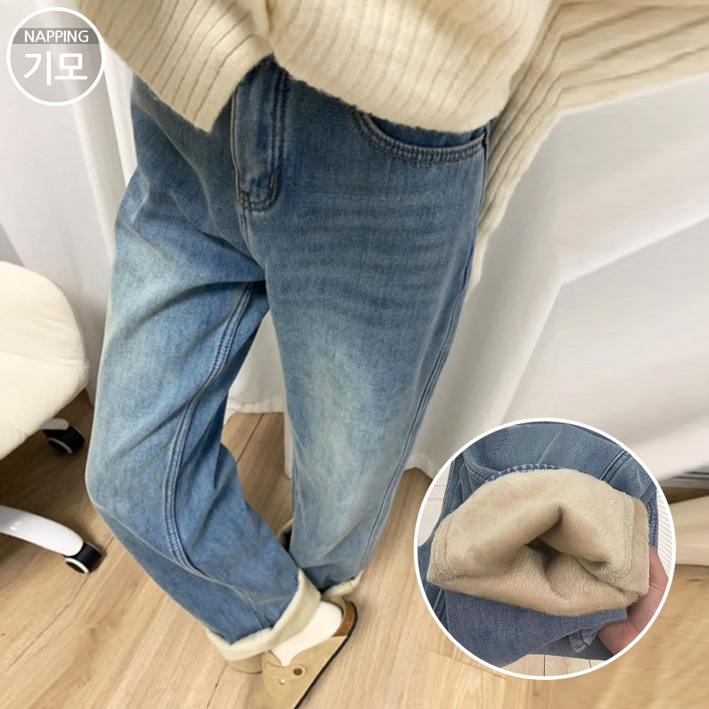 메이킹유 따뜻기모청바지 일자핏 와이드 하이웨스트 겨울 워싱 기모 데님 팬츠 WA51878_1벤크기모데님팬츠 S 블루_이미지