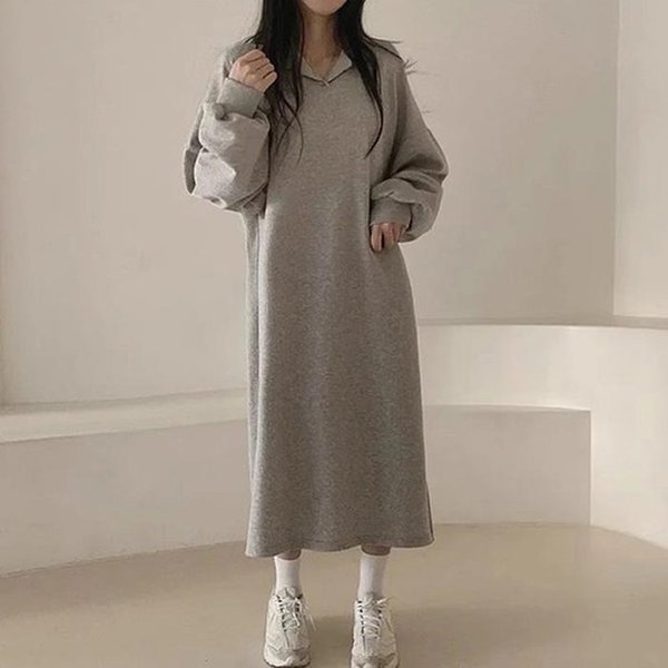 더블디 여성 데일리 기모 겨울 따뜻 오버핏 원피스 LK-T012 12335720A