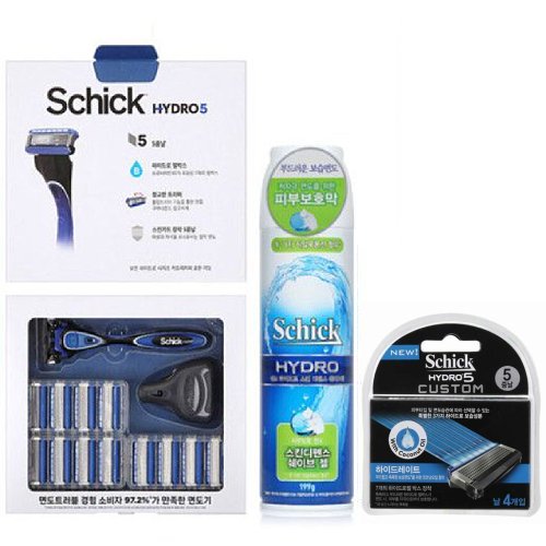 쉬크 리뉴얼 하이드로5 베이직 + 면도날 (면도기1개+날12개+커스텀날4개+젤)