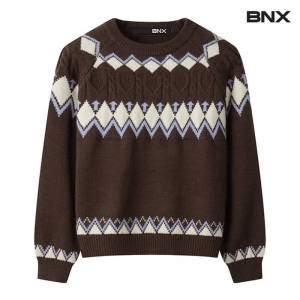 BNX 가디건 니트 긴팔 데일리룩 라운드넥 자가드 박스핏 BW3KP002L0_이미지