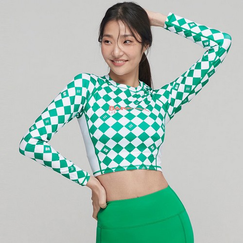 배럴 우먼 무브 크롭 래쉬가드 그린체커보드 BI2WWRG06GRC