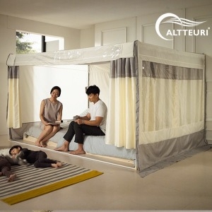 알뜨리 소프트 사각 난방텐트+투라인봉 커튼형세트 침대 방풍 방풍 방한 보온텐트