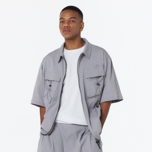 유니 주름지 셋업 반팔셔츠 화이트 그레이 _5LD1512