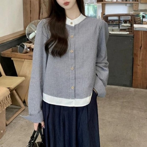 더블디 클래식 배색 차이나카라 스트라이프 셔츠 TDN-0129 40015711A