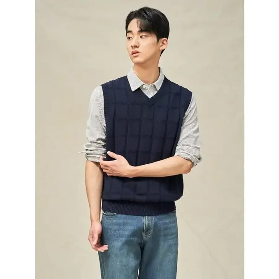 빈폴 그리드 체크 베스트 네이비 BC5351C03R 1227038_이미지