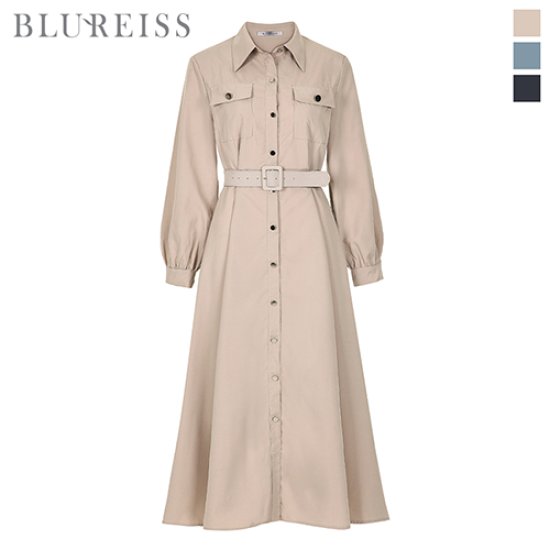 블루레이스 벨티드카라포켓플레어원피스_B3F1OP3101