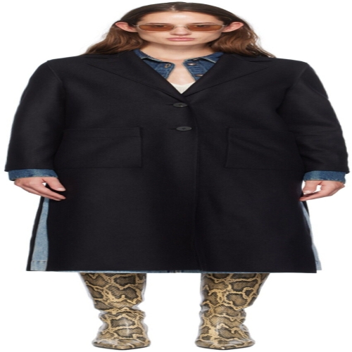 해리스 워프 런던 와프 런던 블랙 롱 박시 코트 A1353MPS-B