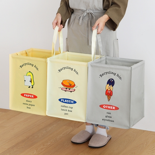 네이쳐리빙 뉴트로 반전매력 재활용 분리수거함 3P_이미지