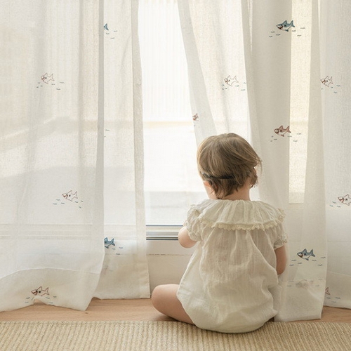 데코뷰 베이비샤크 자수 화이트 속커튼