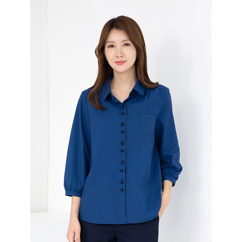 모슬린 엄마옷 카라 스트라이프 콩단추 7부 남방 MQG126033 마담 미시 중년여성 빅사이즈 할머니옷 50대 60대 70대_이미지