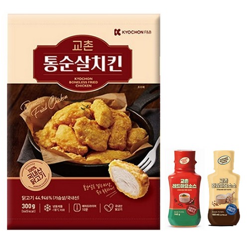 교촌 통순살치킨 300g+간장 마요소스+레드 마요소스 (9개)