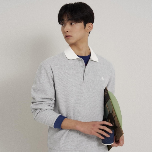 칼라넥 배색 긴소매 티셔츠 라이트 그레이 BC6241C582