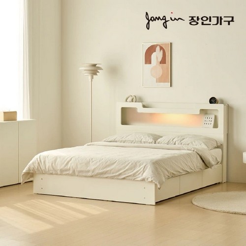 장인가구 원스 컬러핏 수납 LED침대 Q (본넬스프링)_이미지
