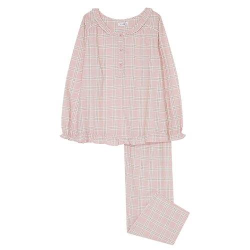 비비안 면 모달 선염 체크 파자마 WP8771R_이미지