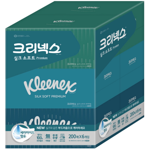 크리넥스 실크소프트 세라마이드 미용티슈 200매 (6입) (1팩(6입))_이미지