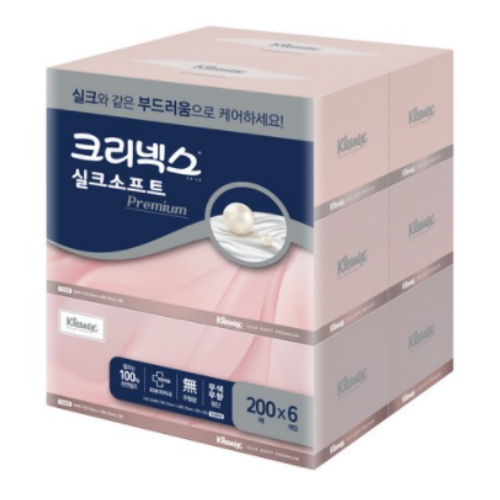 크리넥스 실크소프트 세라마이드 미용티슈 200매 (6입) (1팩(6입))_이미지