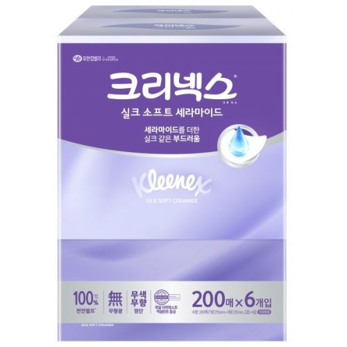 크리넥스 실크소프트 세라마이드 미용티슈 200매 (6입) (1팩(6입))_이미지