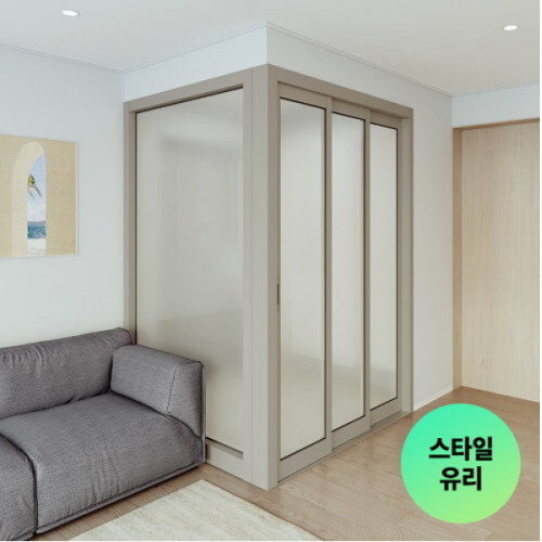 리바트 키친 루아 3연동 ㄱ자 스타일유리 오픈형 중문 (~1.3m)_이미지