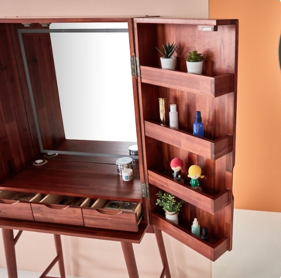 노르웨이숲 원목 LED 양문형 입식 수납 화장대 840_이미지