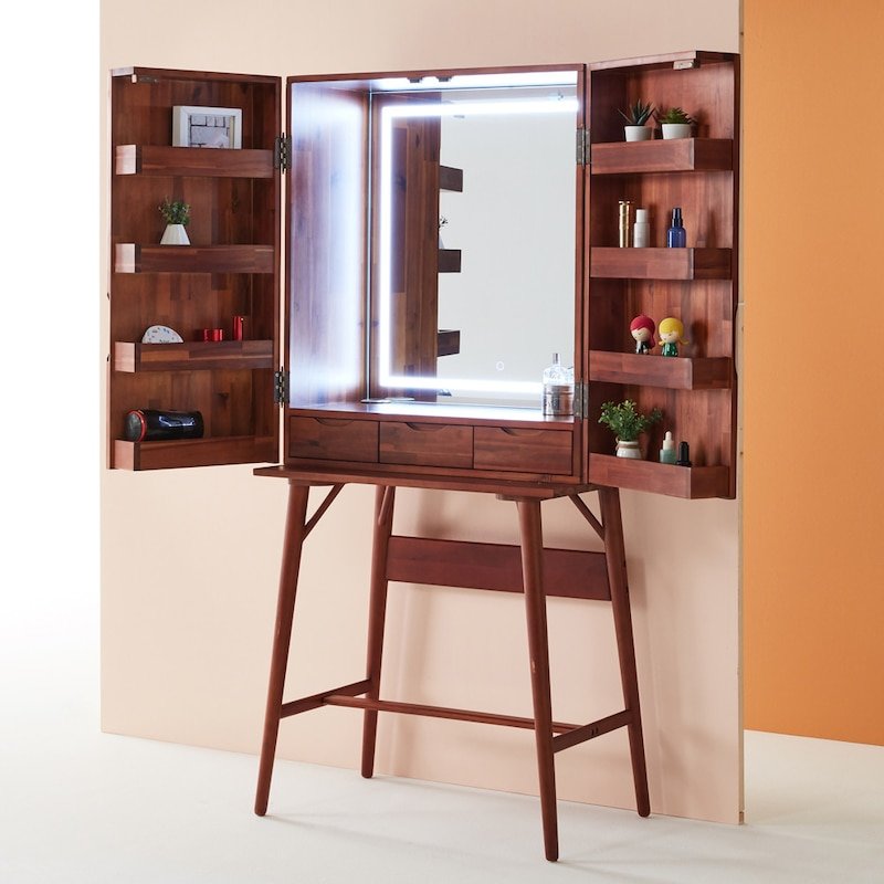 노르웨이숲 원목 LED 양문형 입식 수납 화장대 840_이미지