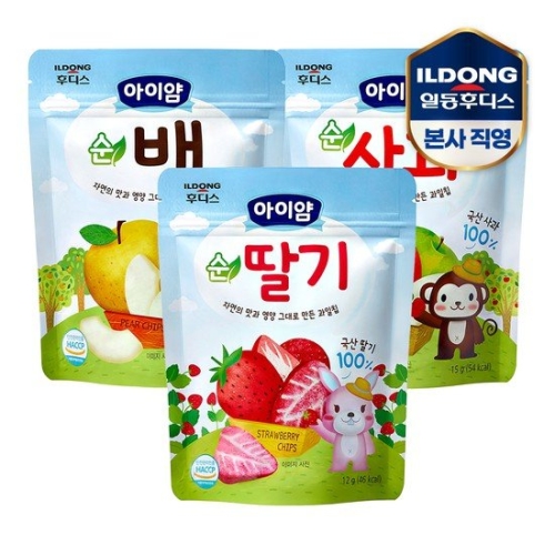 일동후디스 아이얌 동결건조 과일칩 세트 순딸기3+순배3+순사과3