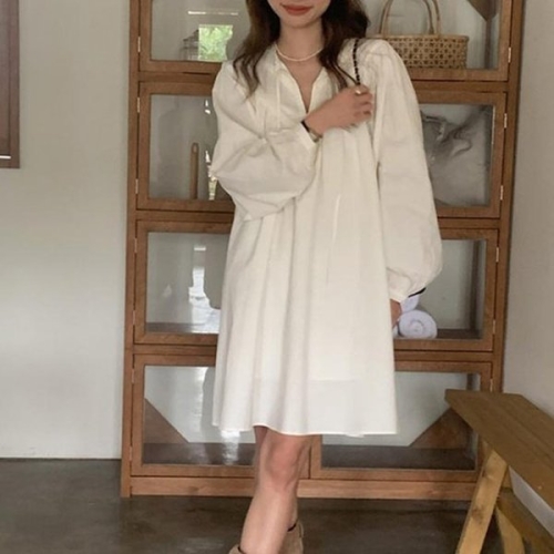 더블디 데일리 퍼프 볼륨 넥스트링 미디 원피스 TDN-0182 40698923A