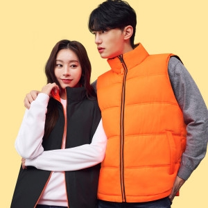 CSR-2978 캡스룩 형광오렌지 검정 양면 패딩조끼