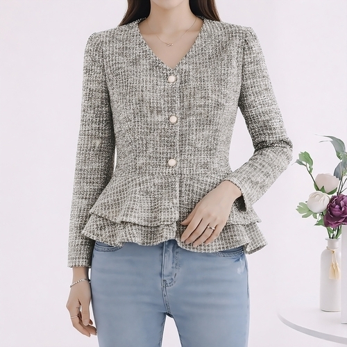 모리스커밍홈 브이넥 페플럼 트위드 자켓_M2602JK008A_이미지