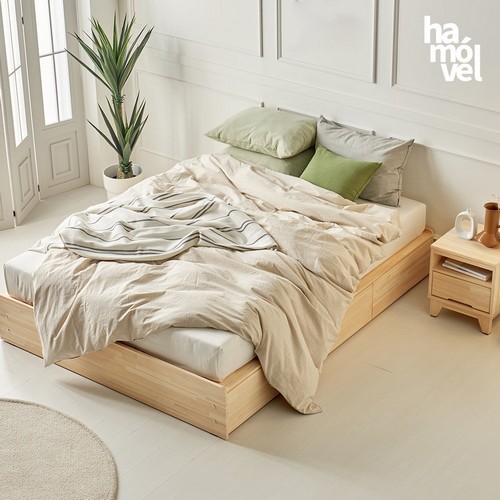 제이와이디자인 하모벨 편백 무헤드 수납 침대 Q (매트별도)