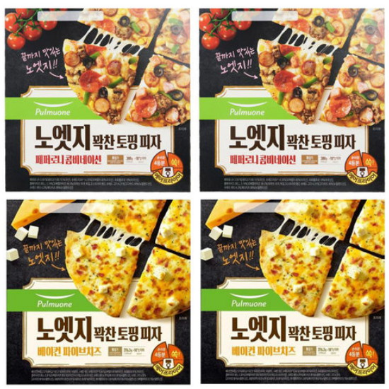 풀무원 노엣지 꽉찬 토핑 피자 페퍼로니 콤비네이션 388g x 2개+베이컨 파이브치즈 376g x 2개 (1개)_이미지