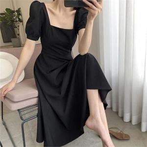  오노마 ONM 여성 예쁜 벌룬 소매 여친 패션 A라인 블랙 롱원피스 S10101848