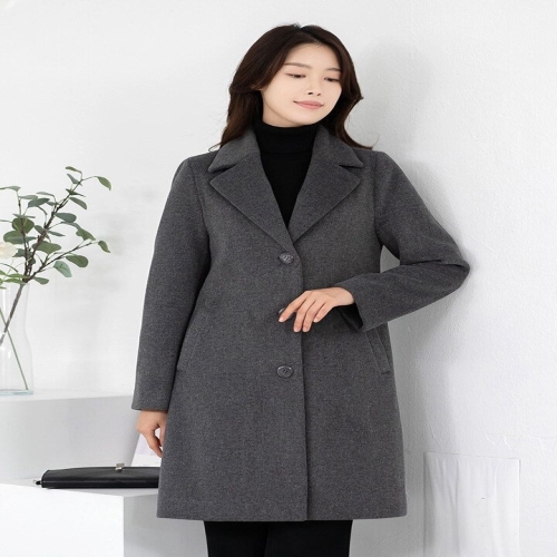 모슬린 엄마옷 울 테일러드 카라 누빔롱코트 516FGH148 마담/중년여성/빅사이즈/50대/60대 곤색 77_이미지