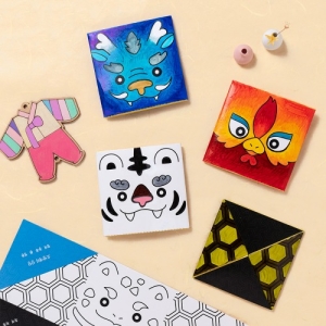 민화샵 전통 딱지치기 종이 딱지 접기 만들기 재료 민속놀이 4인용 사방신딱지 TDPPP0480_이미지