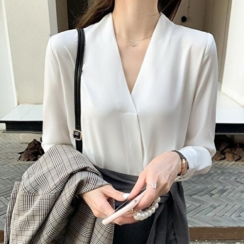 셀러허브 패션 여리핏 브이넥 블라우스 출근룩 데일리 셔츠 FSF-D 0050 46778421_이미지