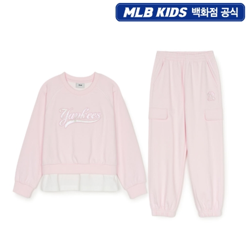 MLB키즈 바시티 여아 레이어드 맨투맨 세트 NY L.Pink 7FS2V2151-50PKL