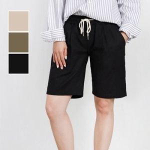 린넨소재 스트링끈 허리밴딩청량한 레이디스 3/4소매 숏팬츠 WFJTA3L