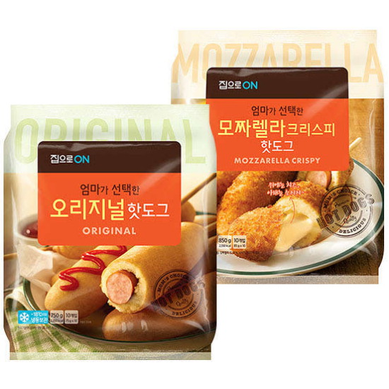 대상 청정원 집으로ON 엄마가 선택한 오리지널 핫도그 750g+모짜렐라 핫도그 850g (1개)