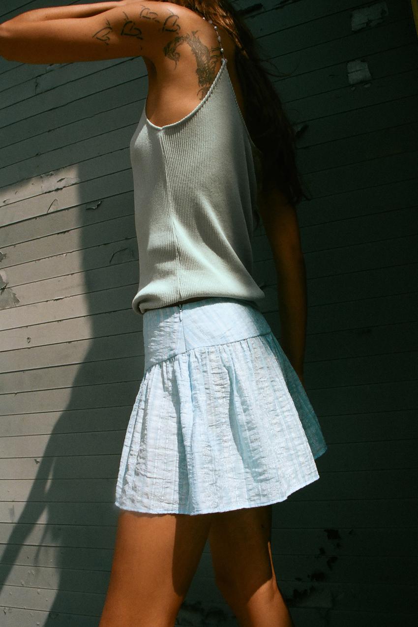 자라 국내 플린트 플레어 버뮤다 팬츠 블루 /화이트 2774/273/044 5394977_이미지