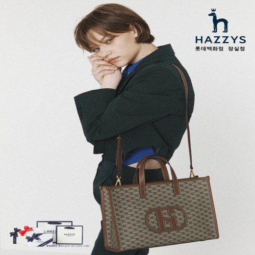 헤지스 액세서리 헤리아토 H 레더 패치 시그니처 패턴 카키 토트 겸 숄더백 L HIBA4F119K2